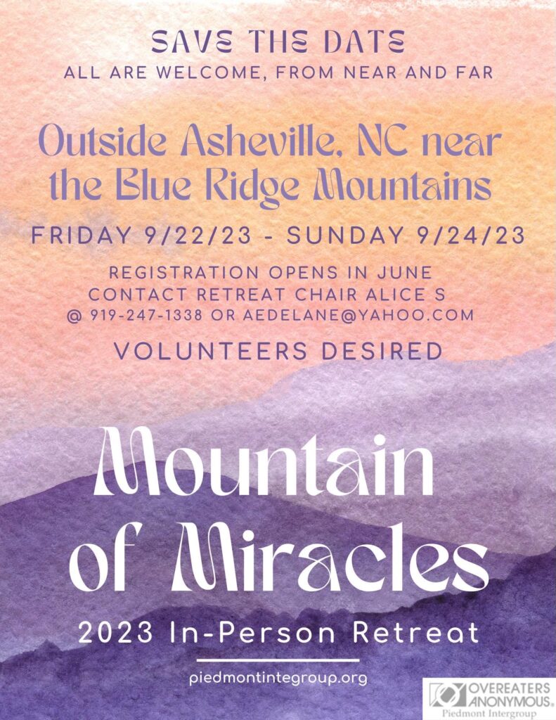 Save the Date Mountain of Miracles 9/229/24/2023 Retreat